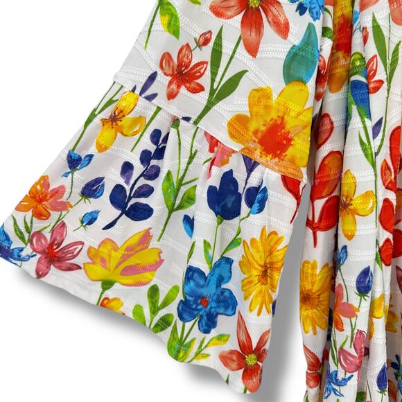 Ali Miles Floral Print Point Collar Tunic Top Shirt Plus Size 2X 3/4 Bell Sleeve - Picture 5 of 7